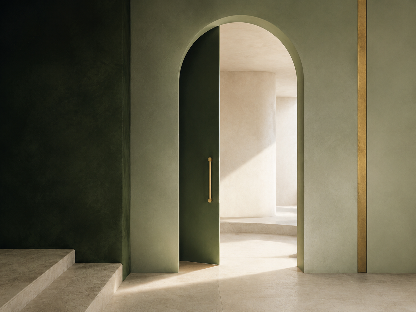 Open arched doorway in green and ivory