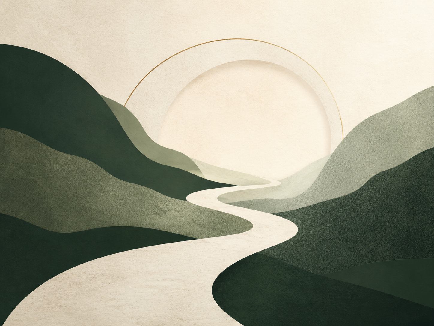 Abstract green landscape with an ivory path